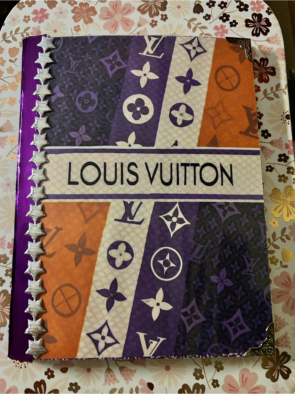 Louis Vuitton ThemePurple & Orange Monogram Notebook Cover with Silver Star Trim